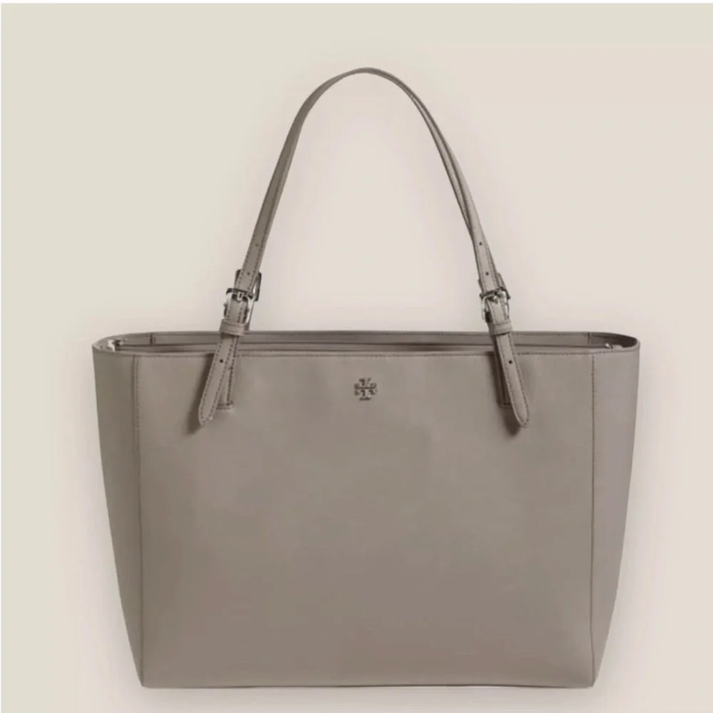 Tory Burch York Buckle Tote Taupe Grey Heron Purse Laptop‎ handbag